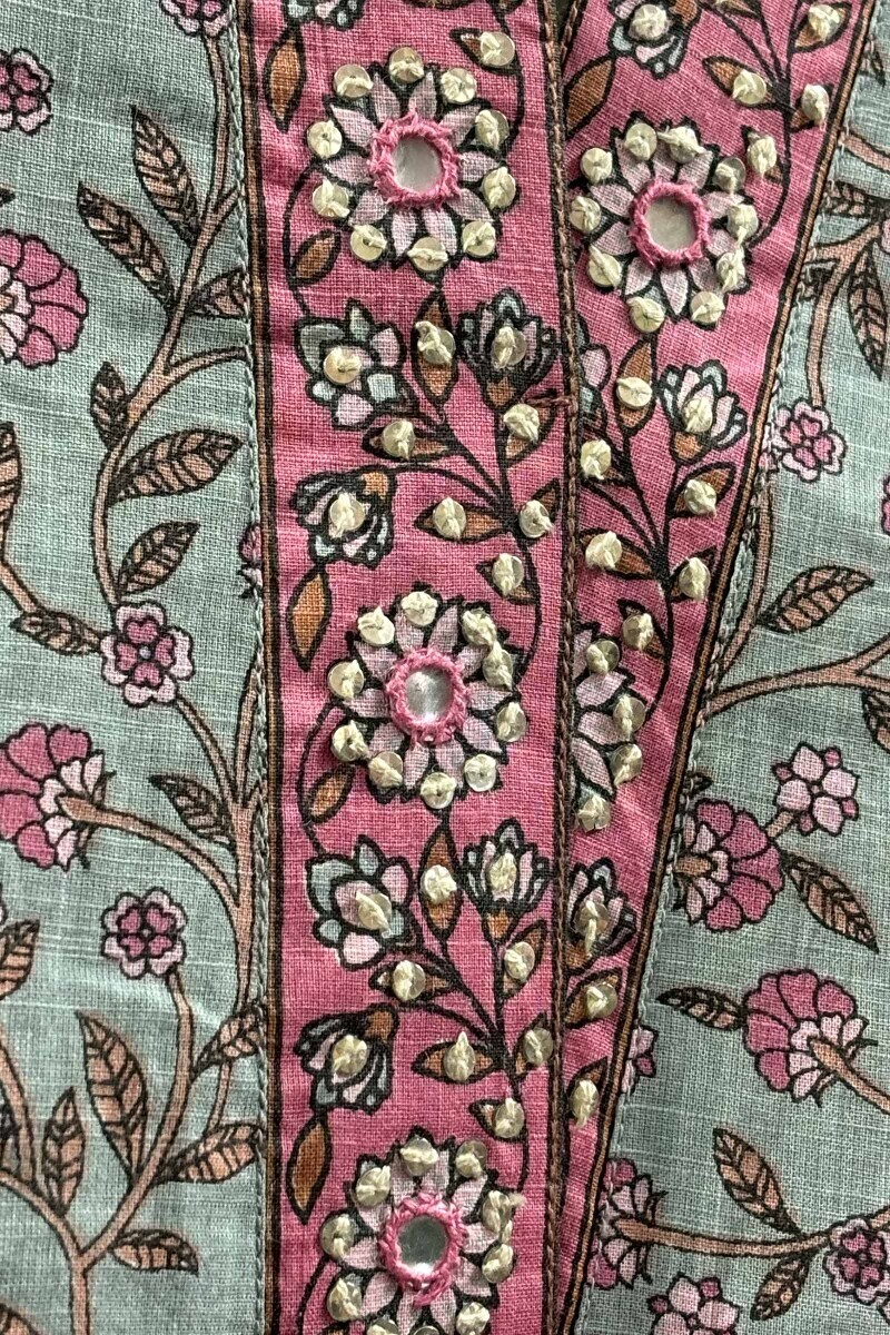Blue Hand Printed Straight Cotton Slub Kurta