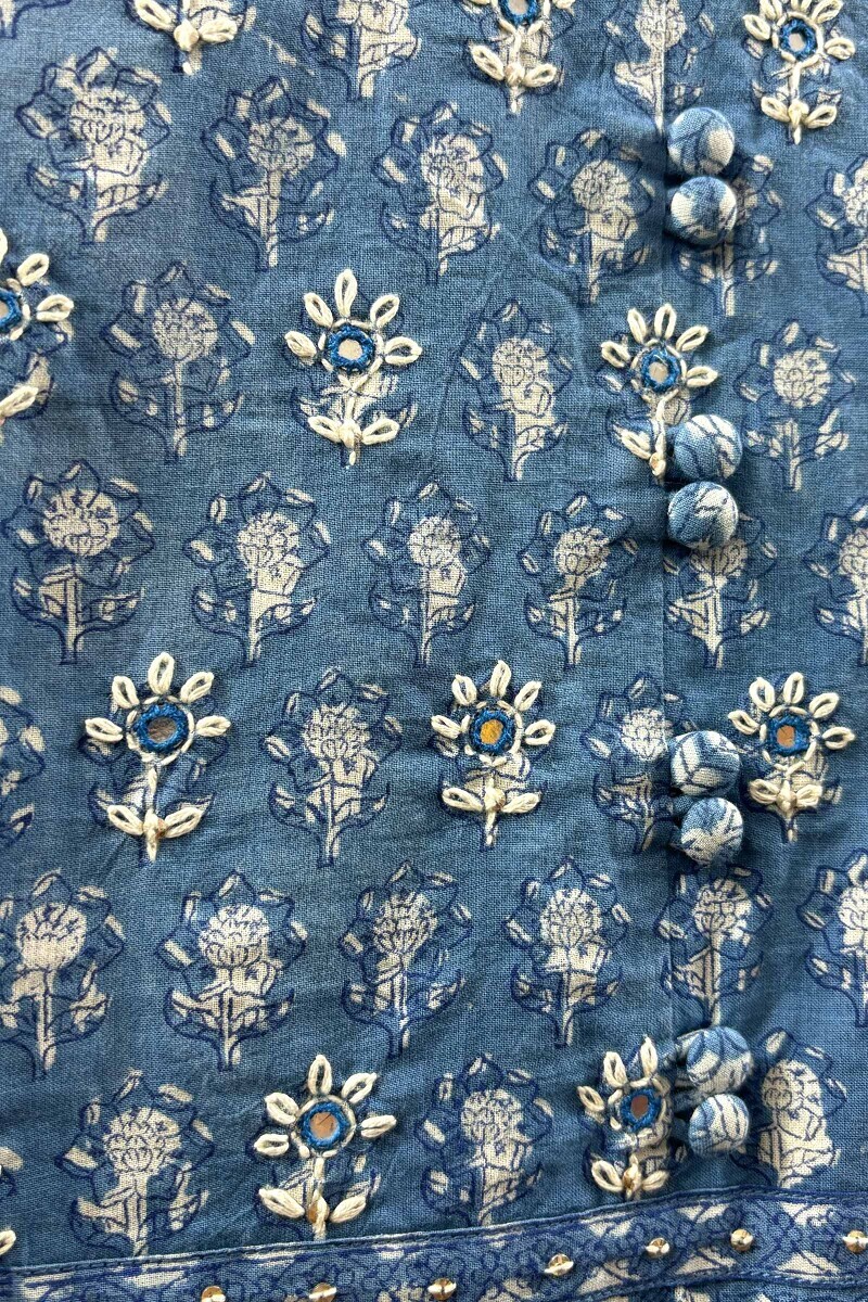 Indigo Hand Block-Printed Straight Cotton Kurta