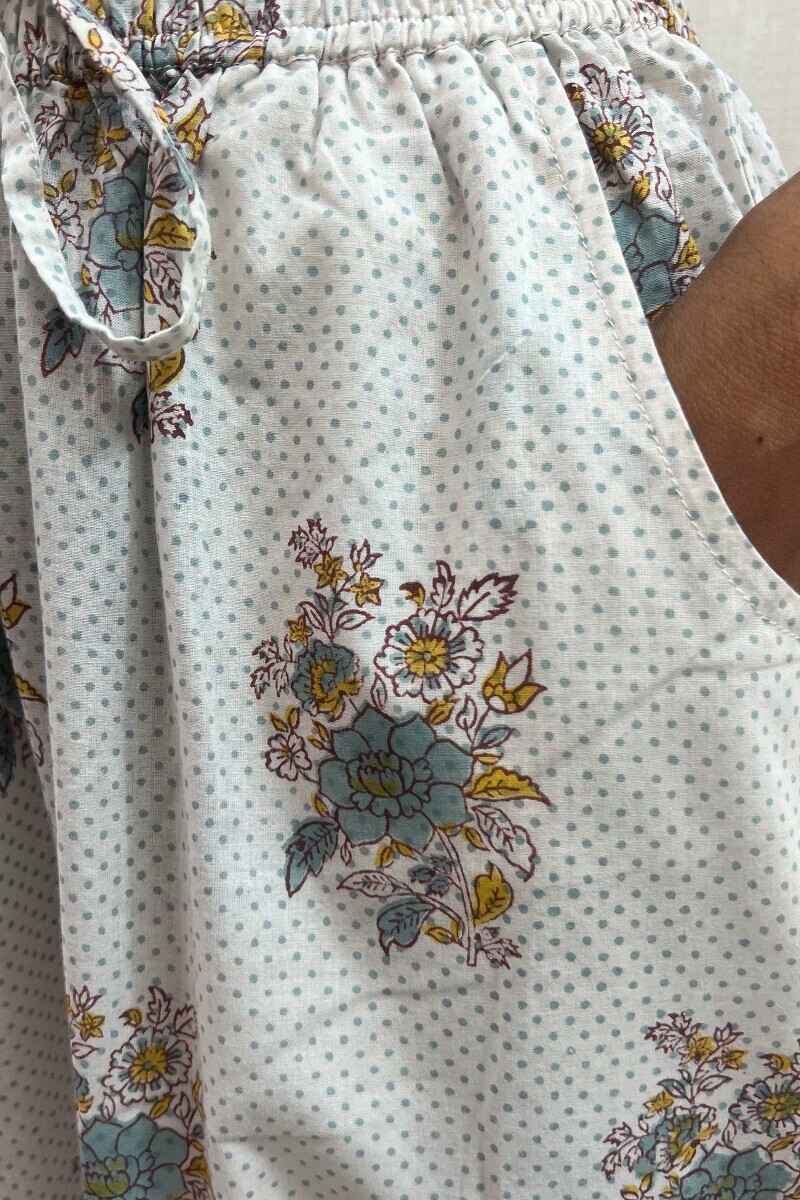 White Hand Block-Printed Cotton Straight Farsi