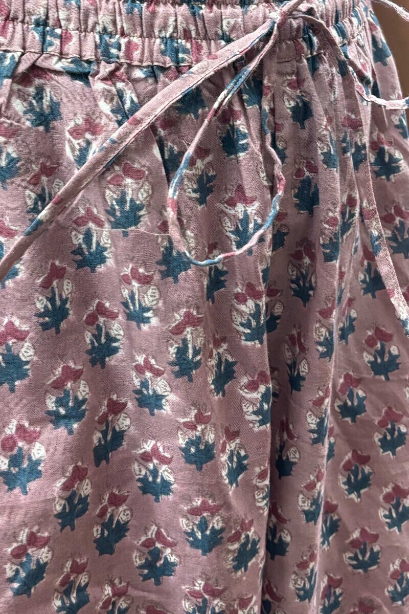 Mauve Hand Block-Printed Cotton Straight Farsi