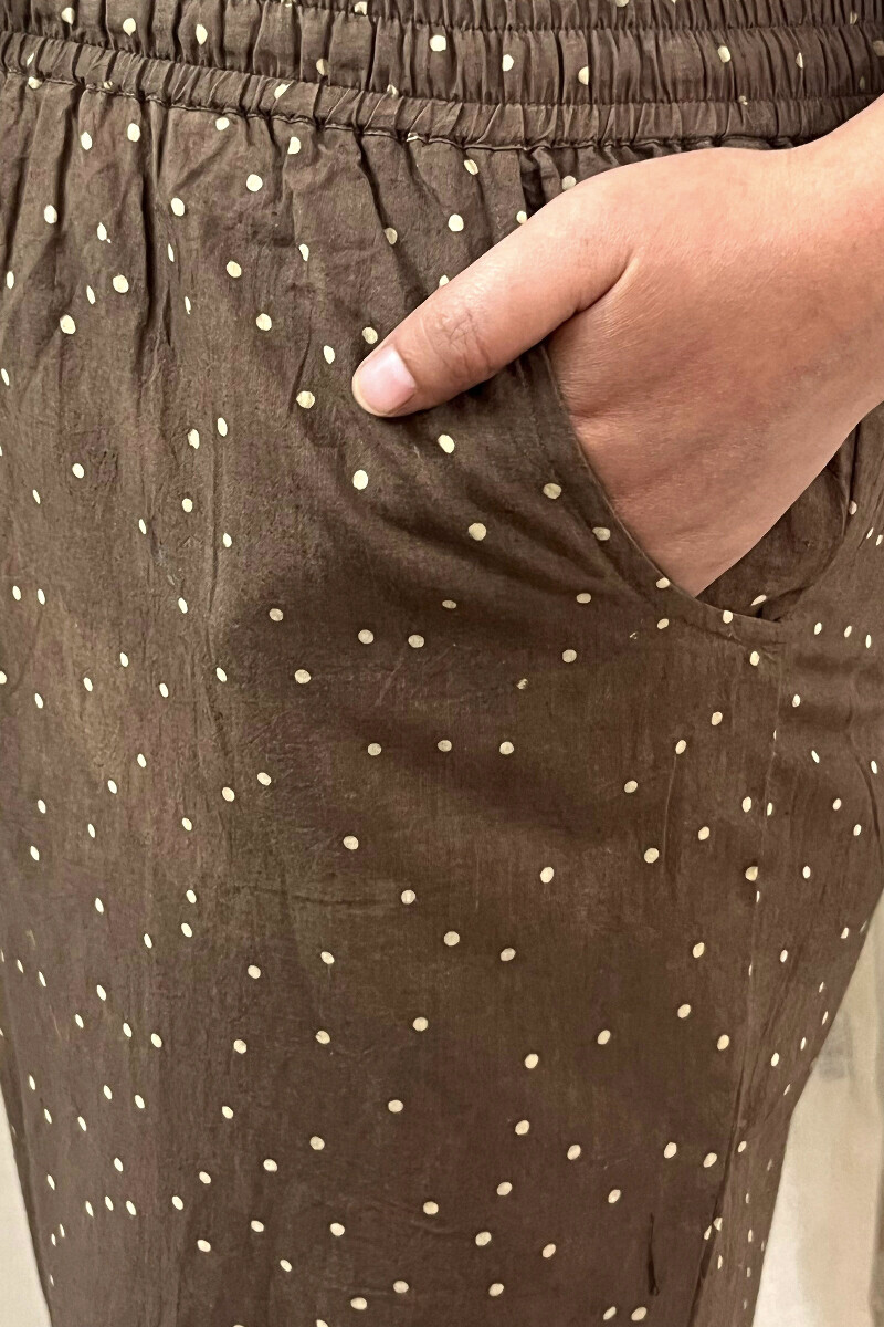 Brown Hand Block-Printed Narrow Pants for Women