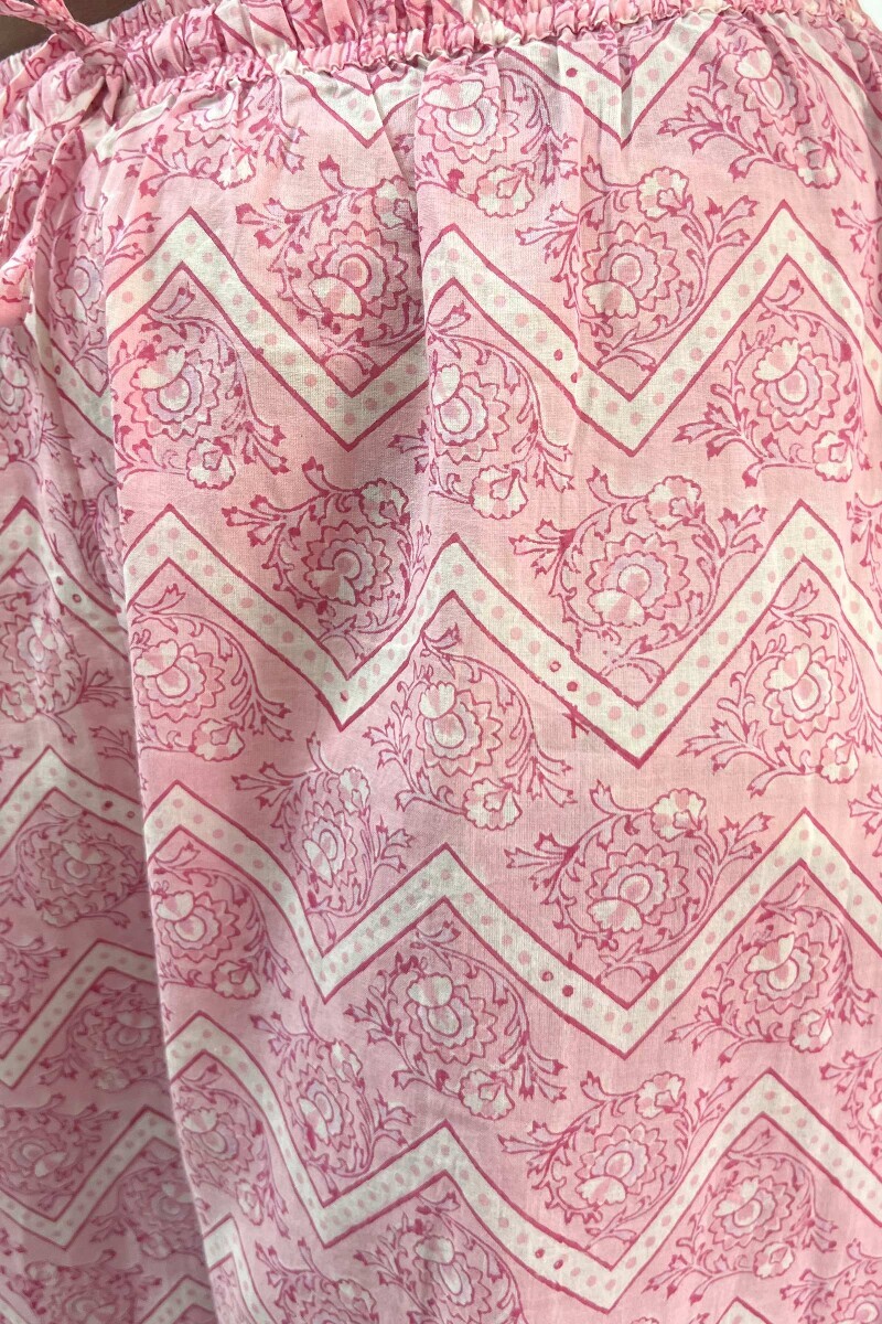 Pink Hand Block-Printed Cotton Straight Farsi