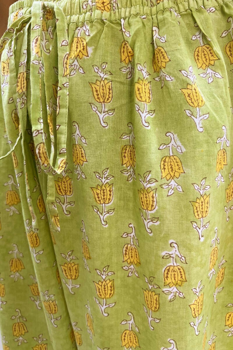 Green Hand Block-Printed Cotton Straight Farsi
