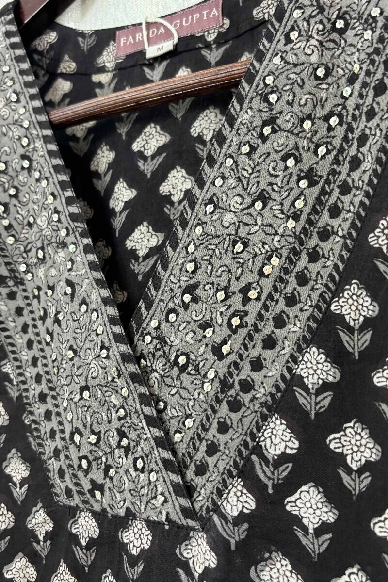 Black Hand Block-Printed Cotton Top