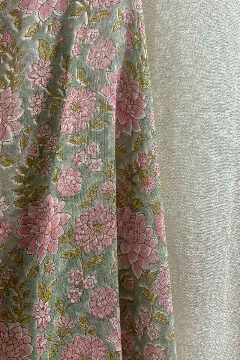 Green Hand Block-Printed Cotton Mul Dupatta