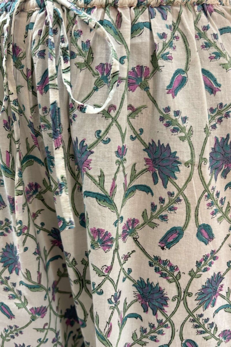 White Hand Block-Printed Cotton Straight Farsi