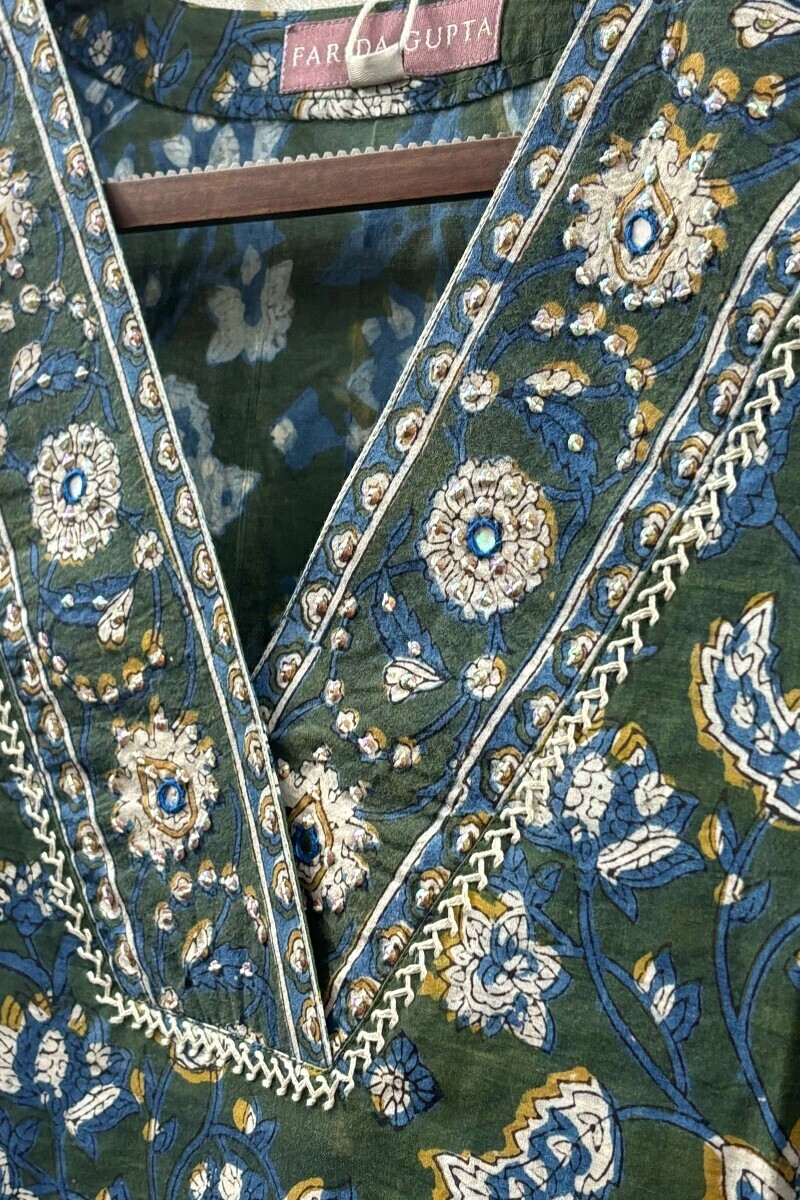 Green Cotton Straight Kurta