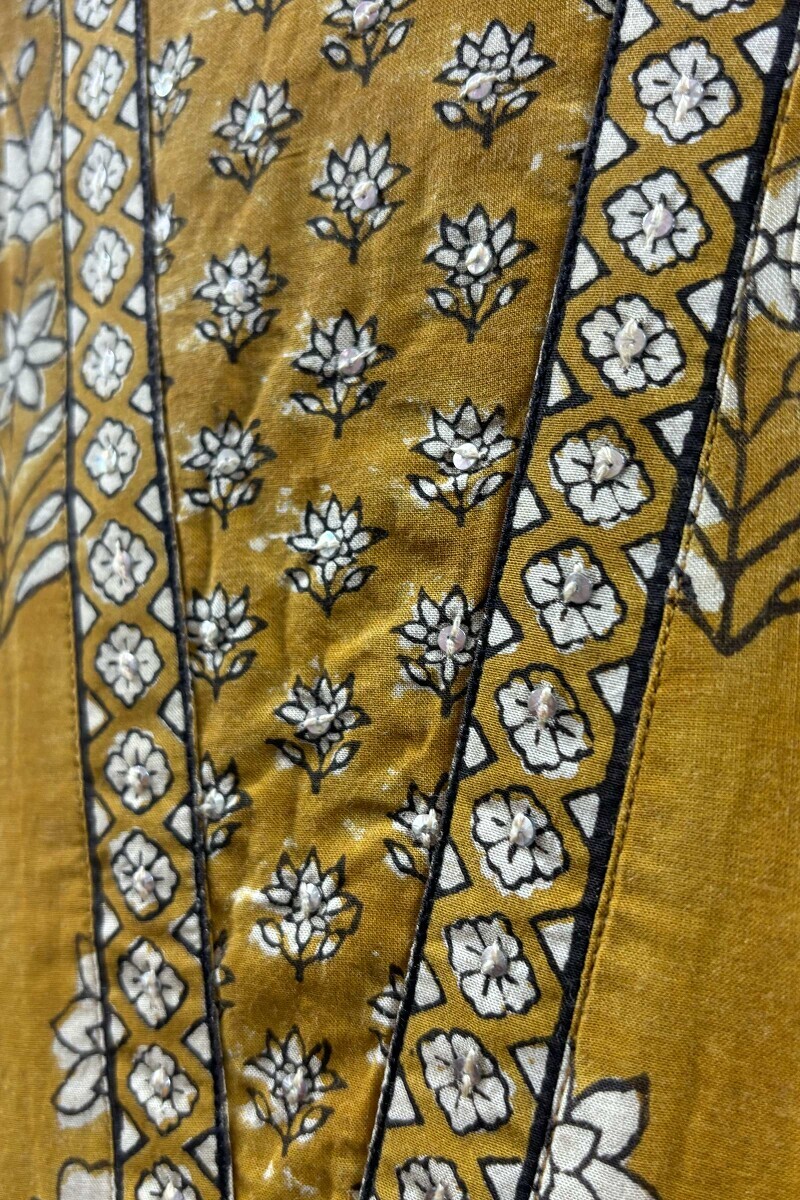 Mustard Hand Block-Printed Straight Viscose Kurta