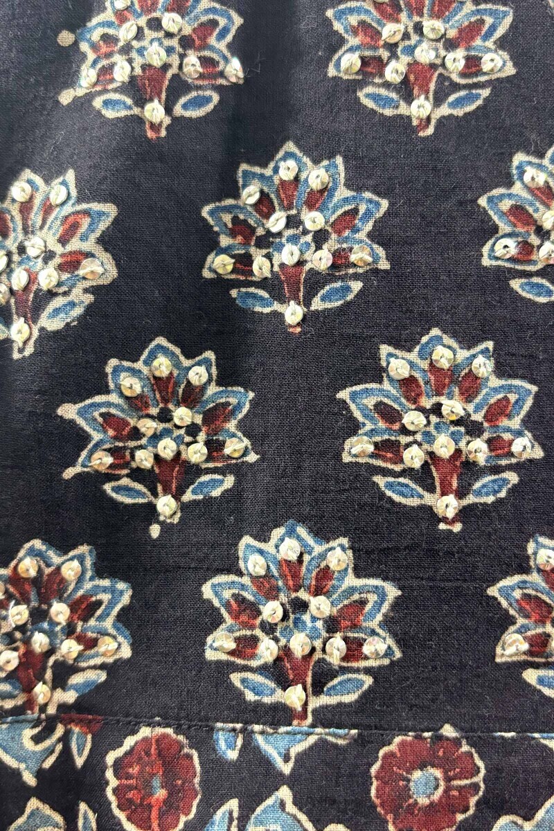 Black Hand Block-Printed Straight Cotton Kurta