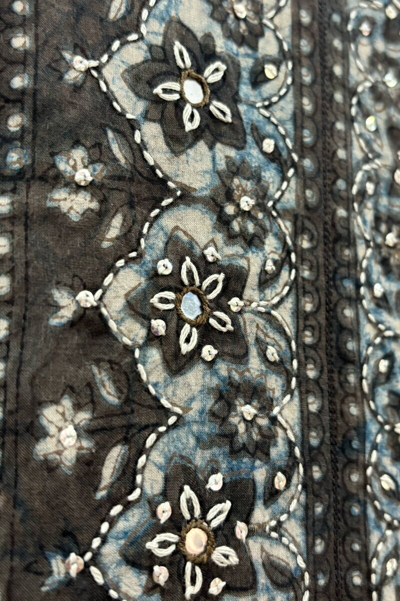 Grey Hand Block-Printed Kurta for Women