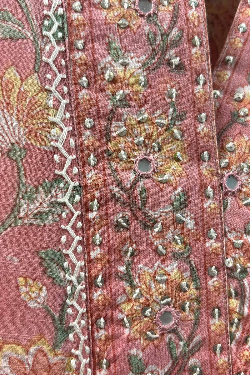 Peach Hand Block-Printed Straight Cotton Kurta