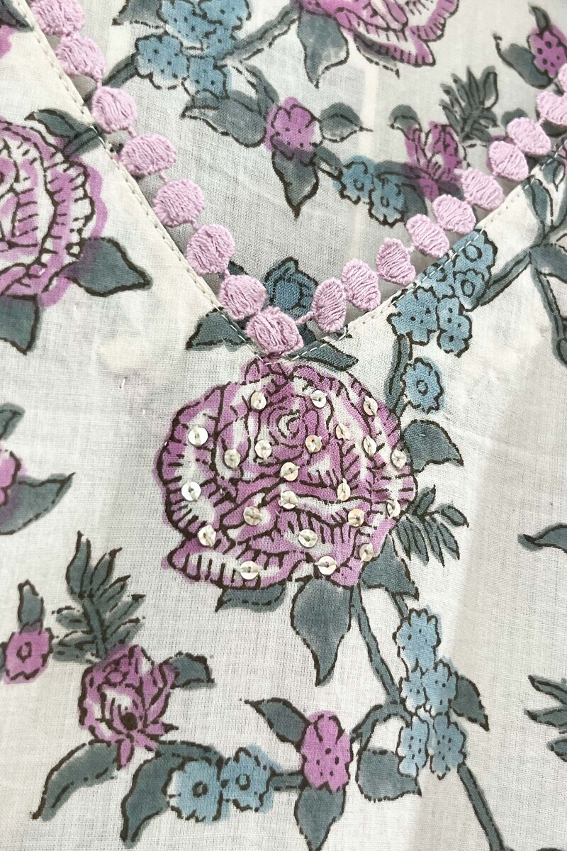 Off-White Hand Block-Printed Straight Cotton Kurta