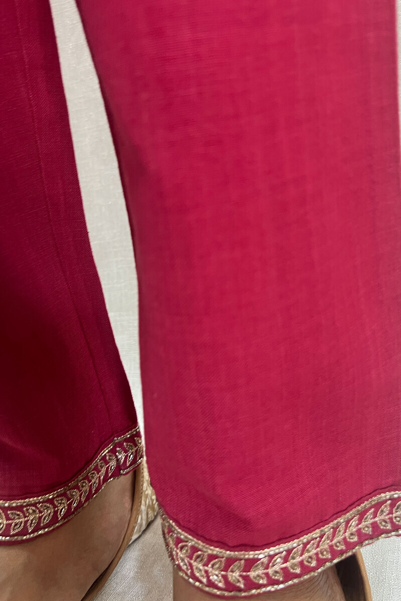 Pink Handcrafted Handloom Cotton Narrow Pants