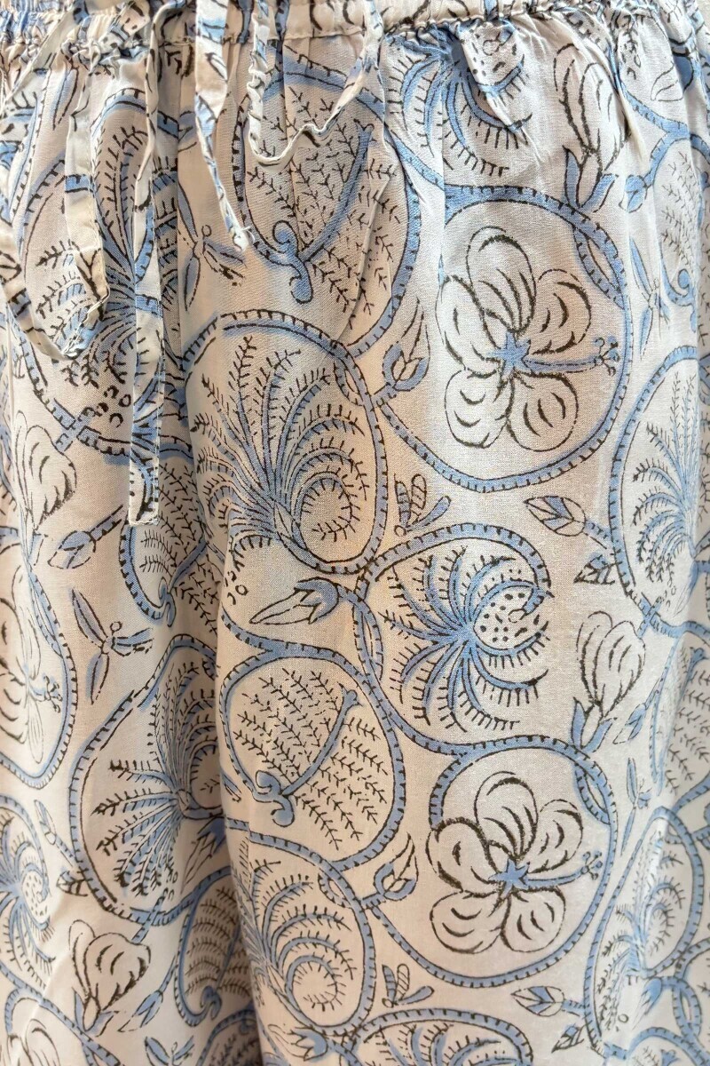 White Hand Block-Printed Cotton Straight Farsi