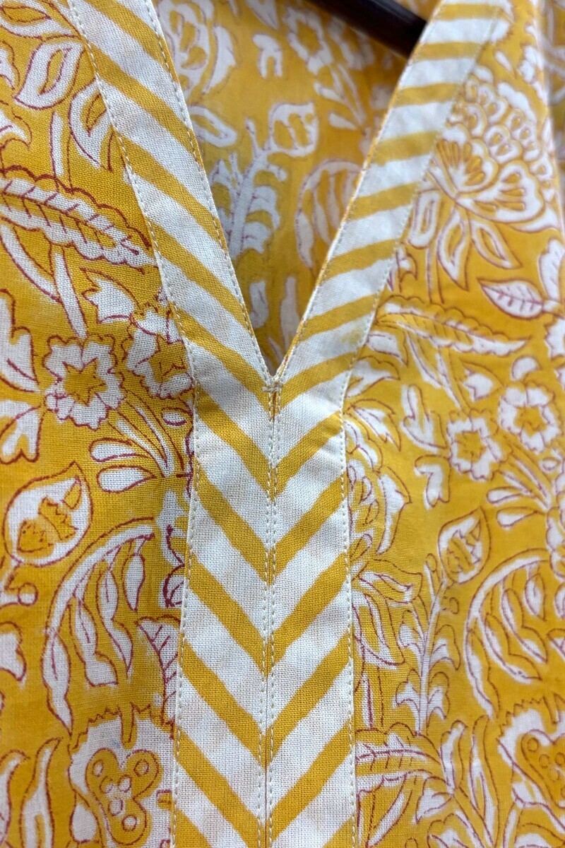Yellow Hand Screen-Printed Kurta