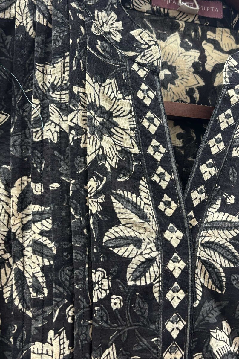 Black Hand Block-Printed Cotton Top