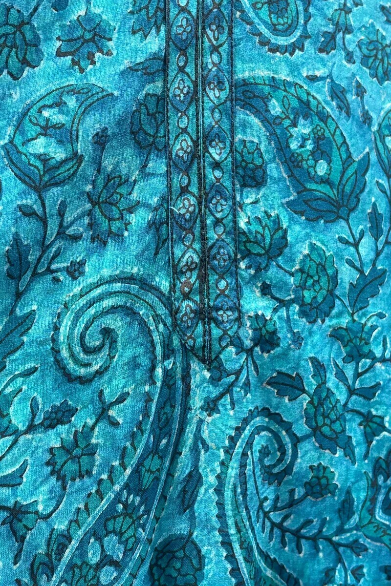 Teal Hand Block-Printed