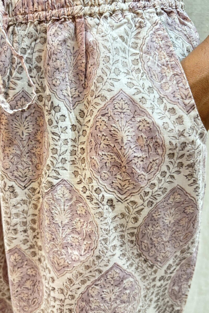 White Hand Block-Printed Cotton Slub Straight Farsi