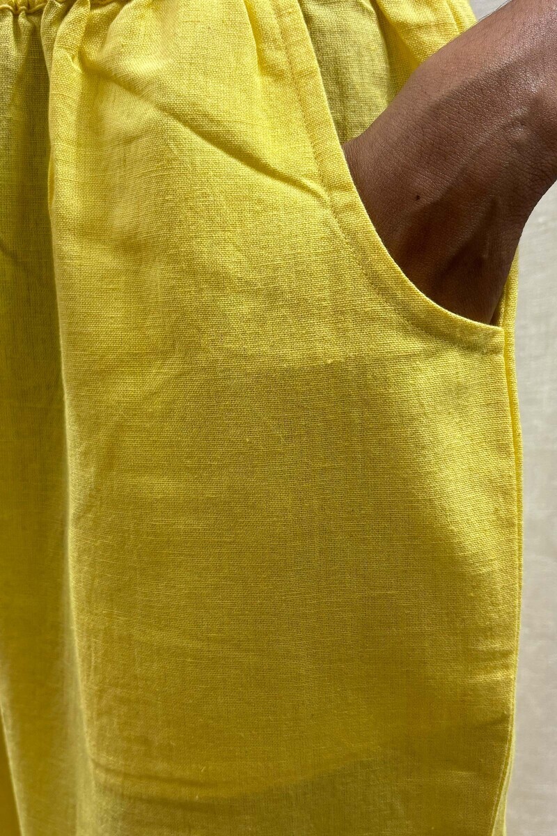 Yellow Handcrafted Cotton Narrow Pants