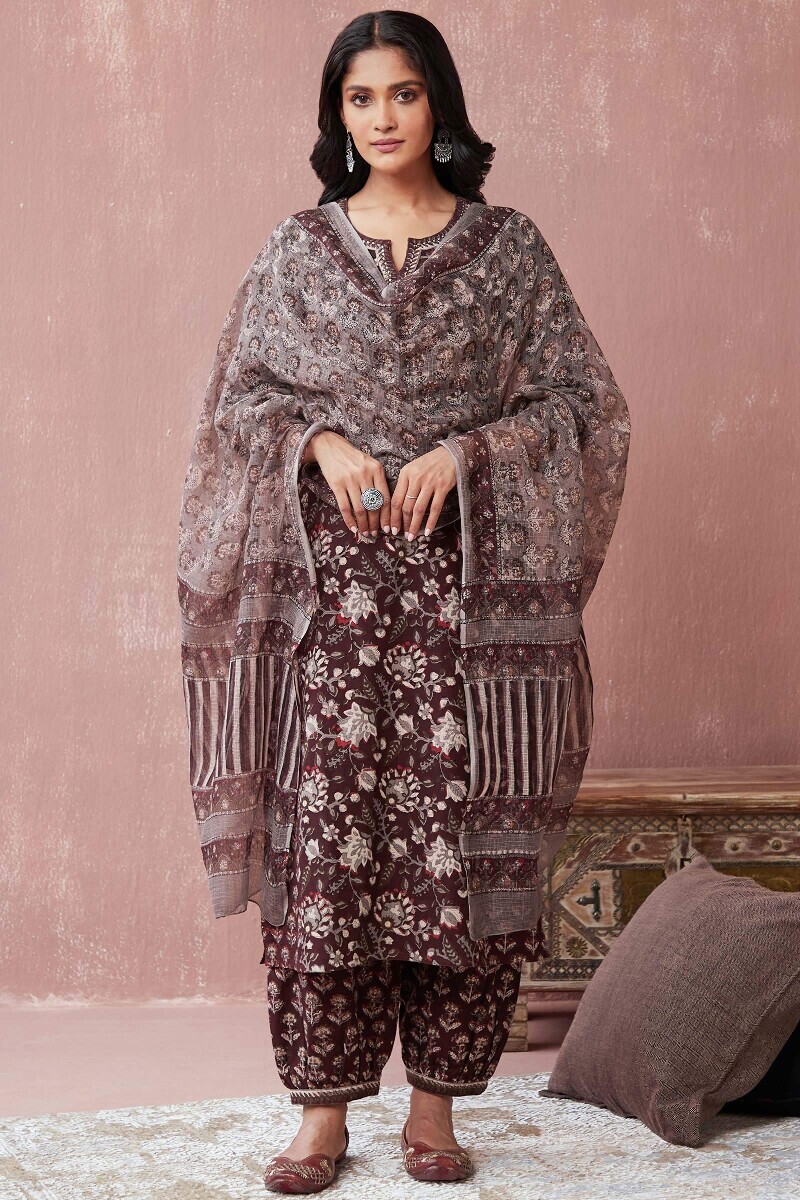 Bagru Hand Block-Printed Straight Cotton Flax Kurta