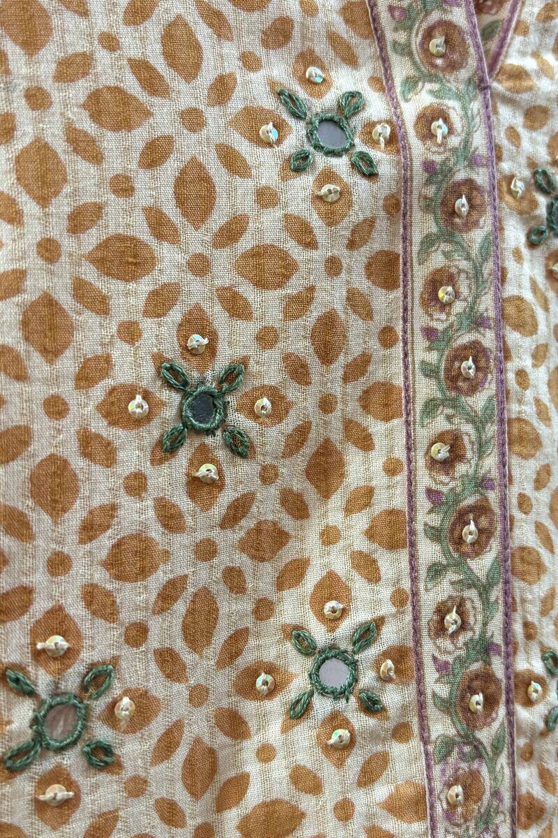 Yellow Hand Block-Printed Straight Cotton Dobby Kurta