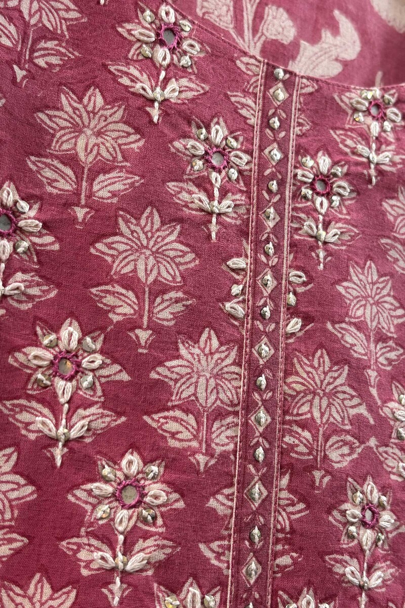 Pink Hand Block-Printed Kurta