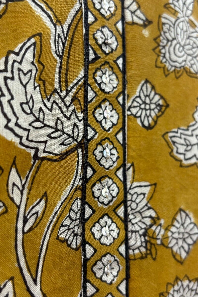 Mustard Hand Block-Printed Straight Kurta