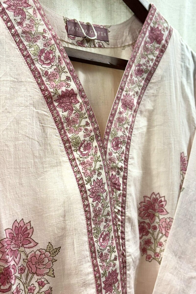 Pink Hand Block-Printed Kurta