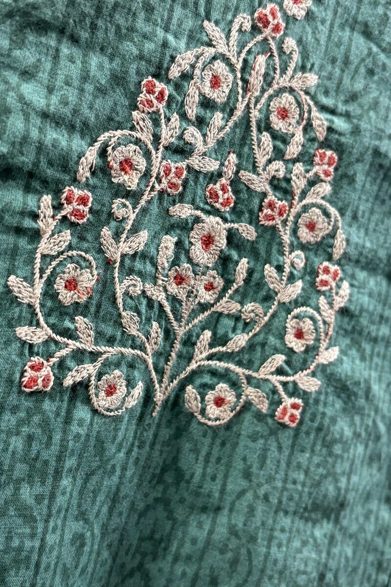 Green Hand Block-Printed Cotton Straight Kurta