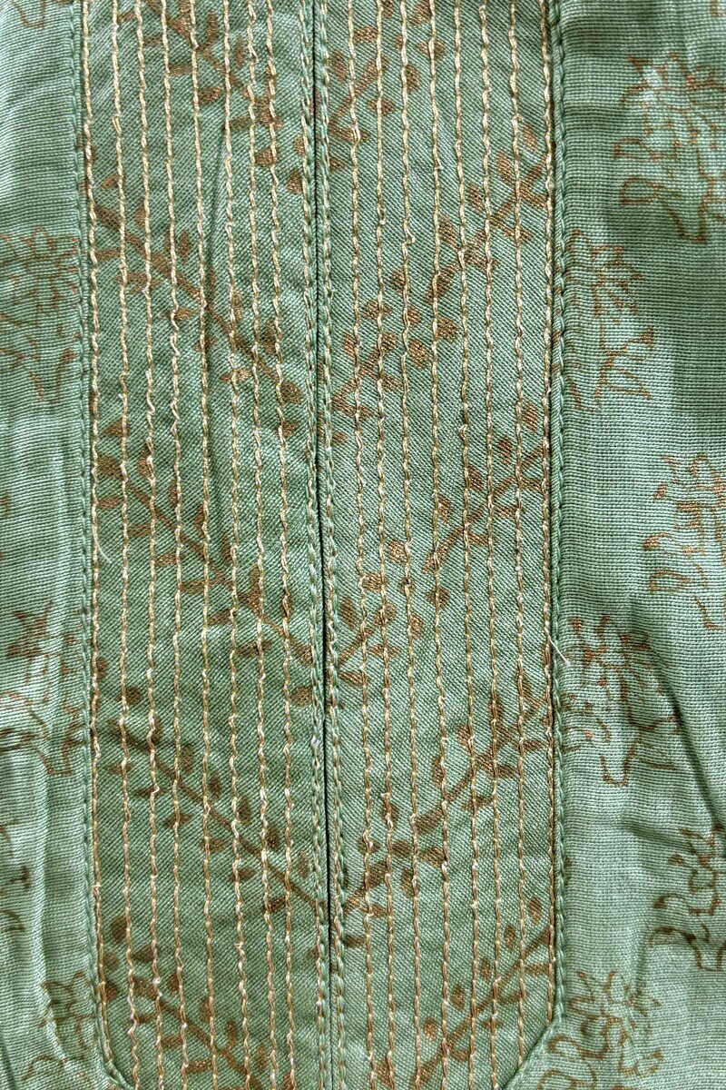 Green Hand Block-Printed Straight Chanderi Kurta