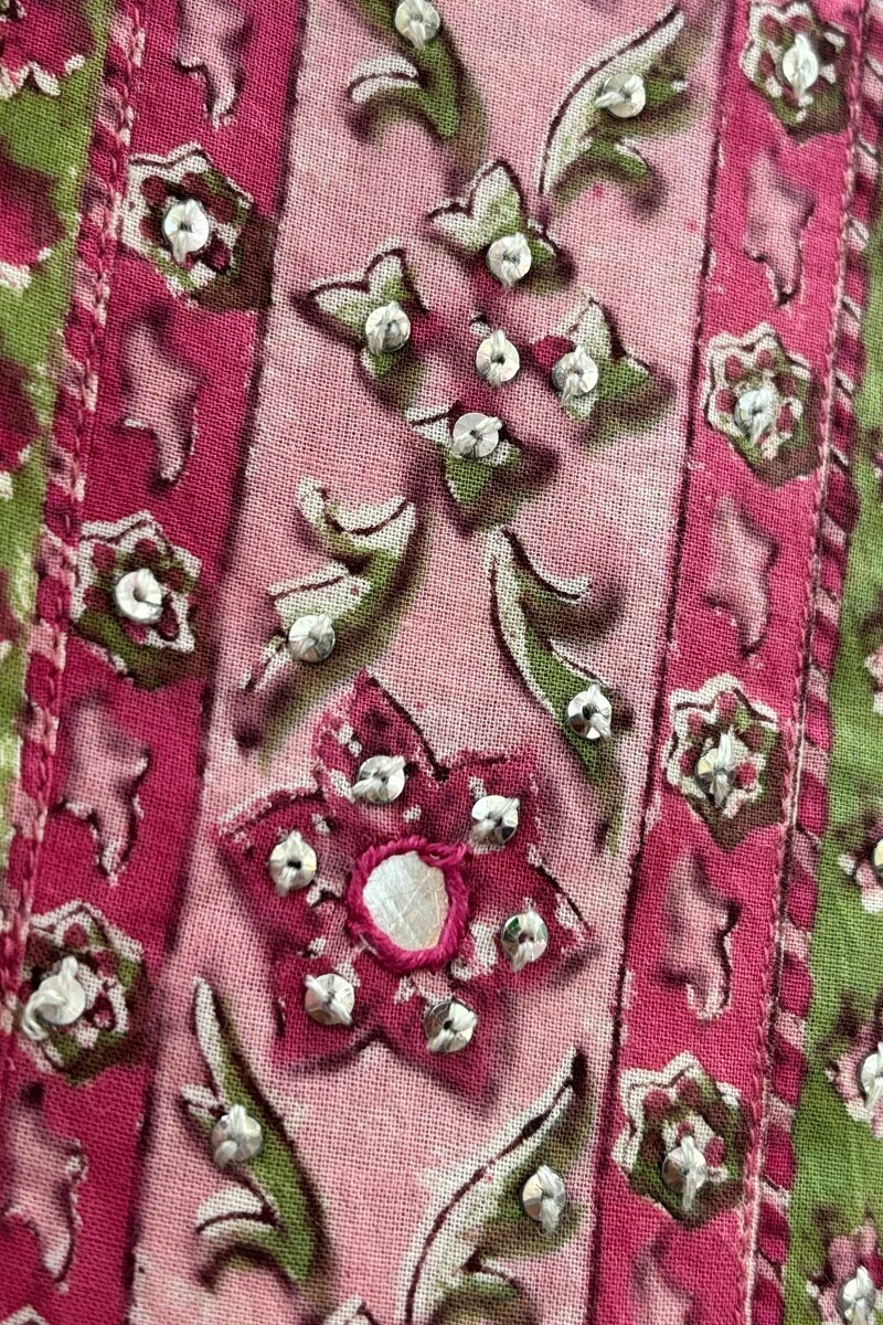 Pink Hand Block-Printed Straight Cotton Kurta