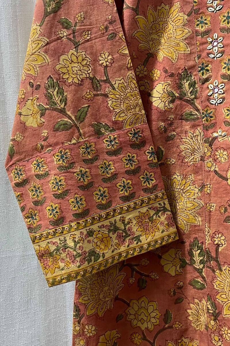 Straight Pink Hand Block-Printed Kurta