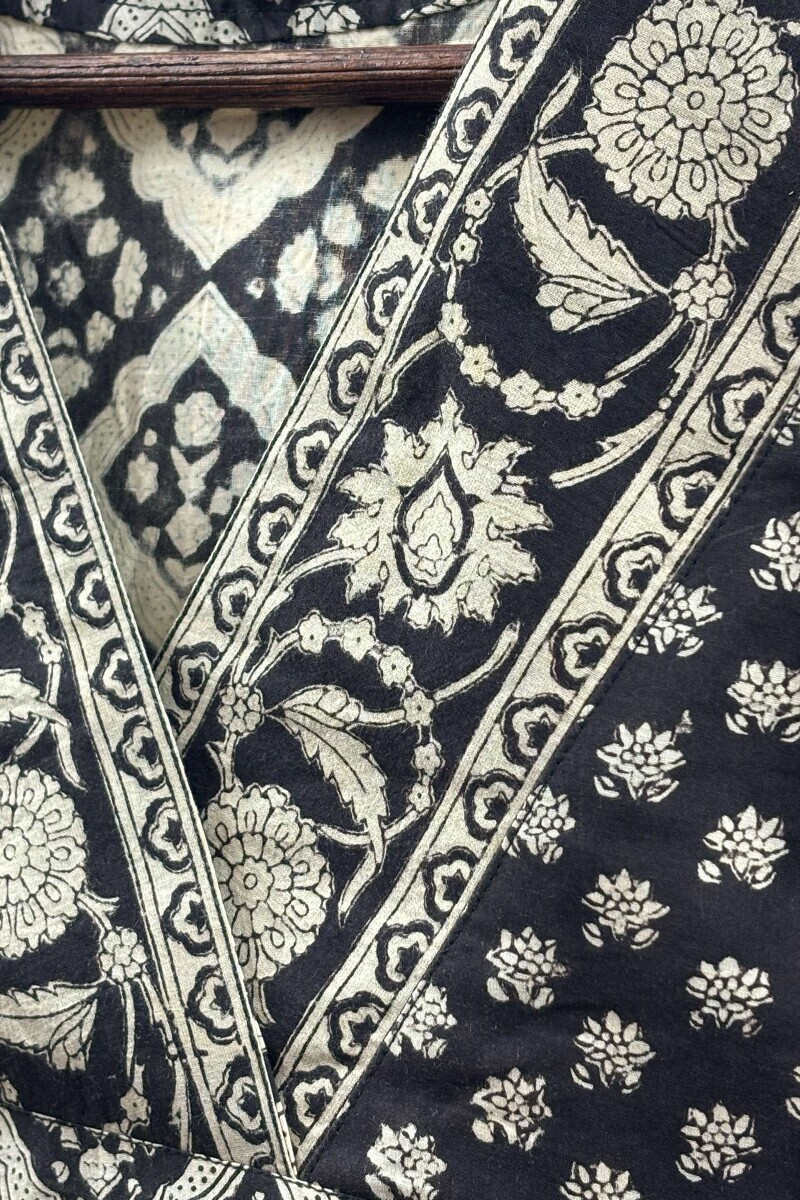 Black Hand Block-Printed Top for Women