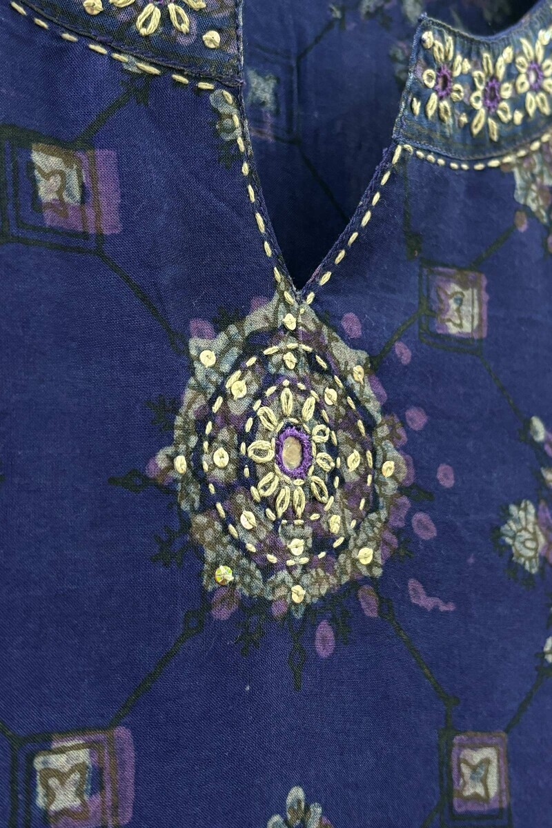 Purple Hand Block-Printed Kurta