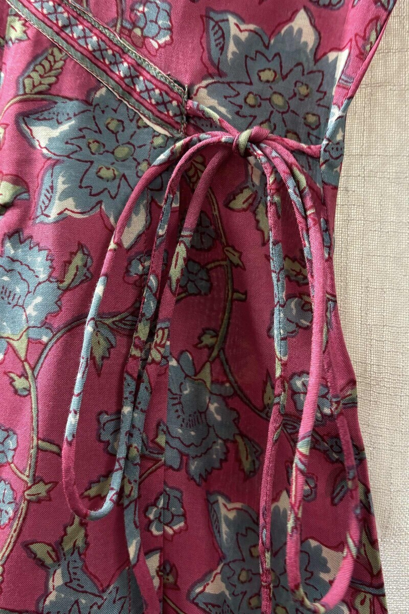 Pink Hand Printed Angrakha Viscose Kurta