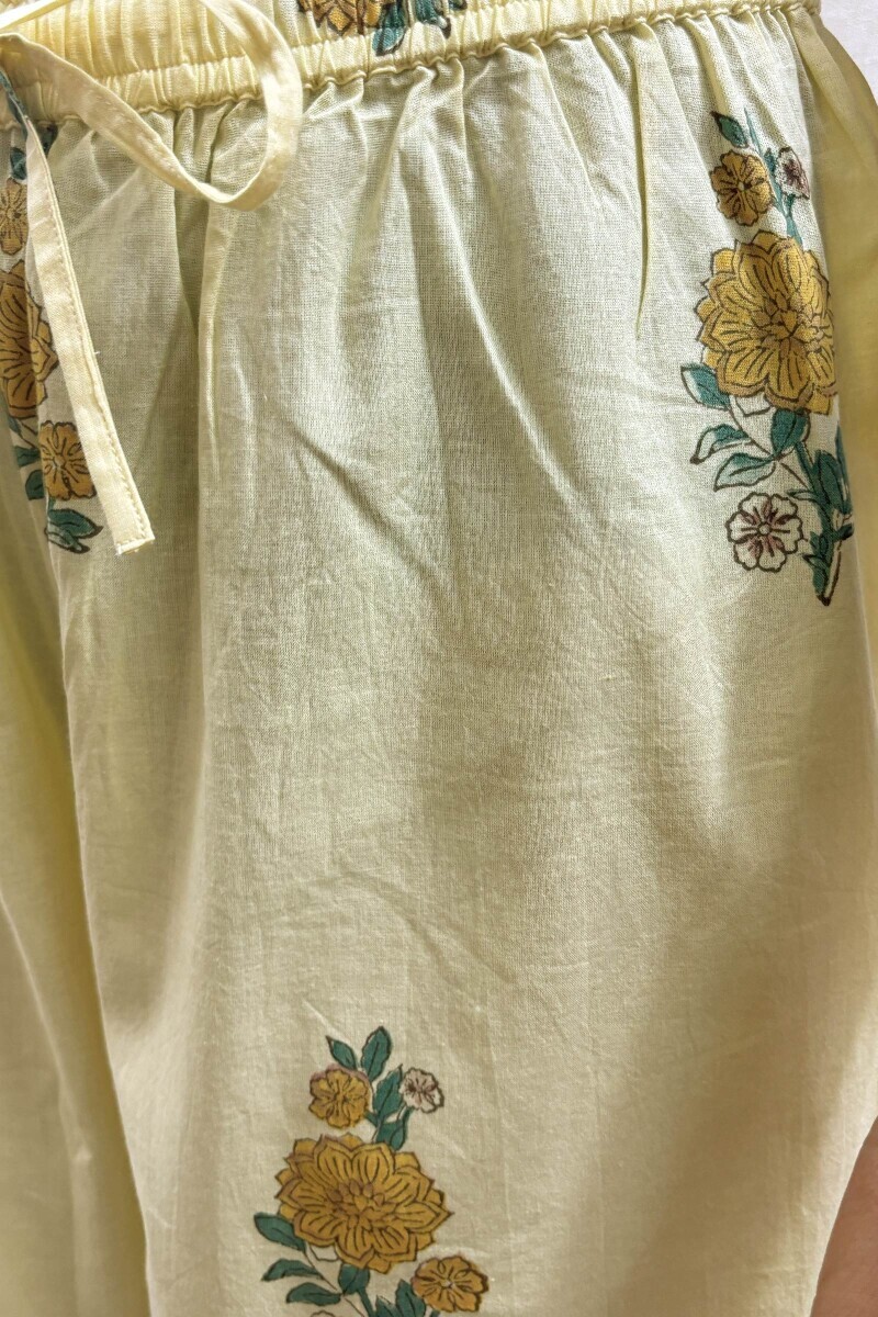 Yellow Hand Block-Printed Izhaar Pants for Women