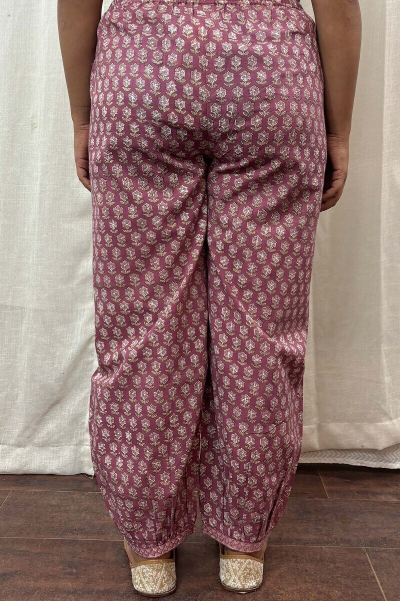 Purple Hand Block-Printed Cotton Izhaar Pants