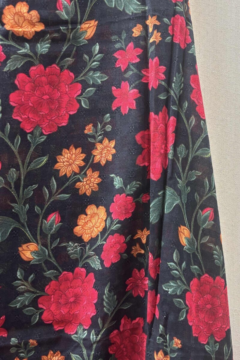 Black Printed Cotton Dobby Dupatta