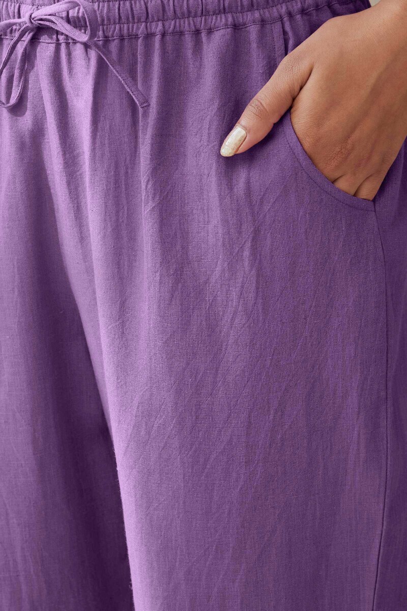 Purple Handcrafted Cotton Flax Narrow Pants