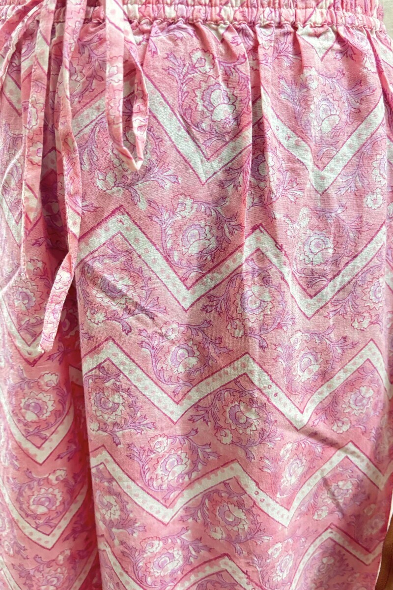 Pink Hand Block-Printed Cotton Straight Farsi