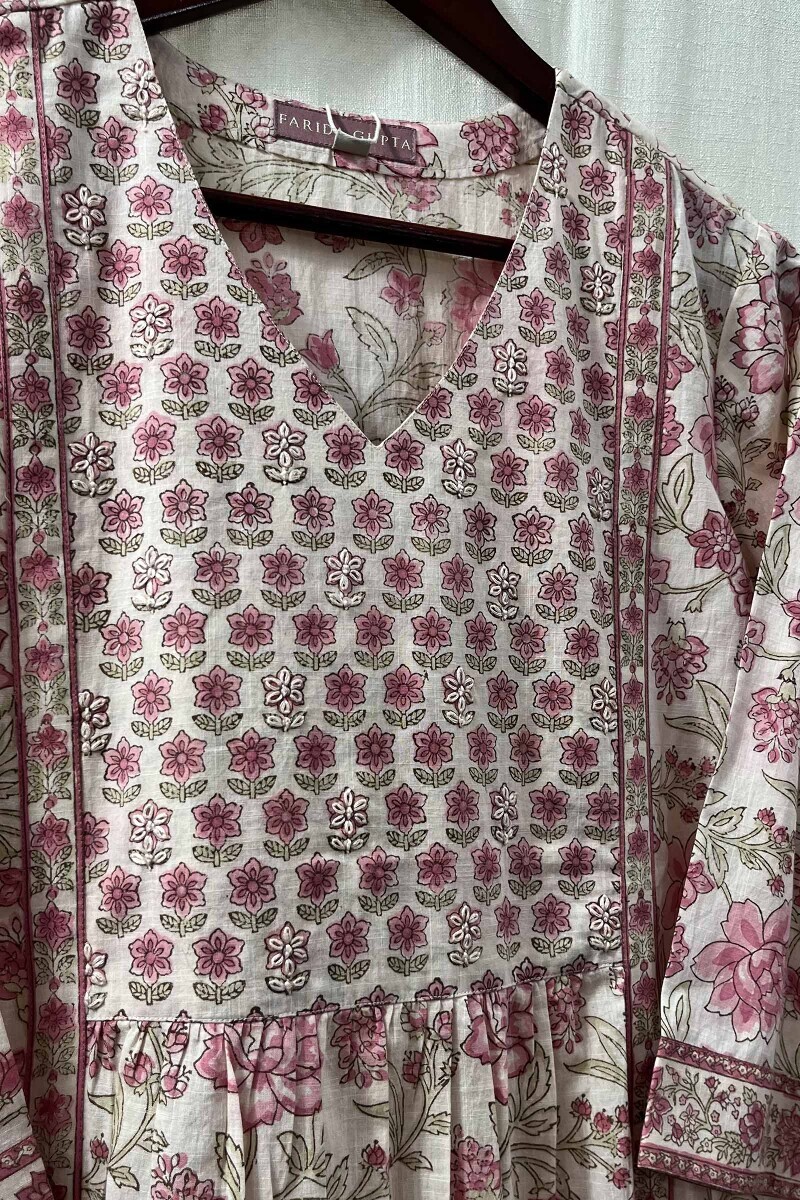 Off-White Hand Block-Printed Cotton Sanganeri Kurta
