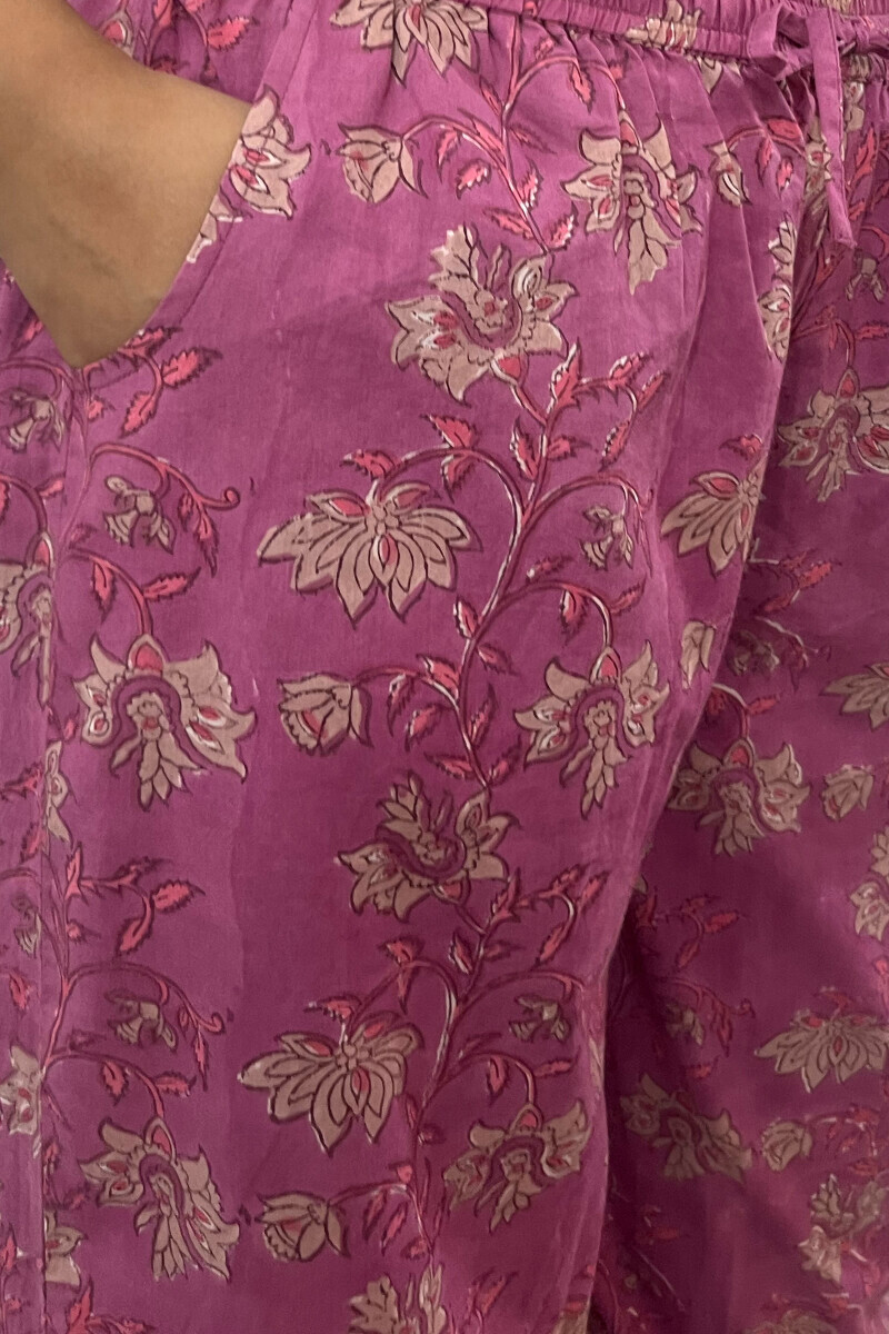 Purple Hand Block-Printed Cotton Farsi