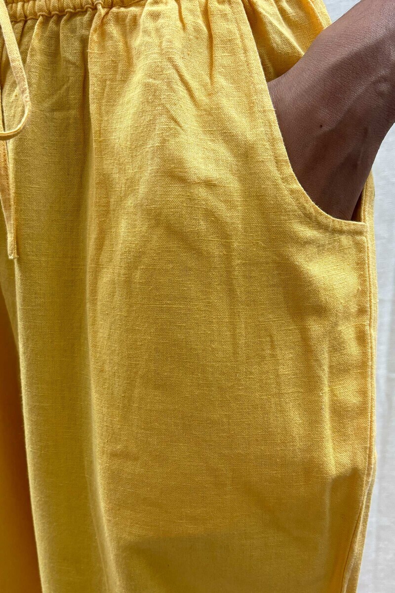 Mustard Plain Handcrafted Cotton Narrow Pants