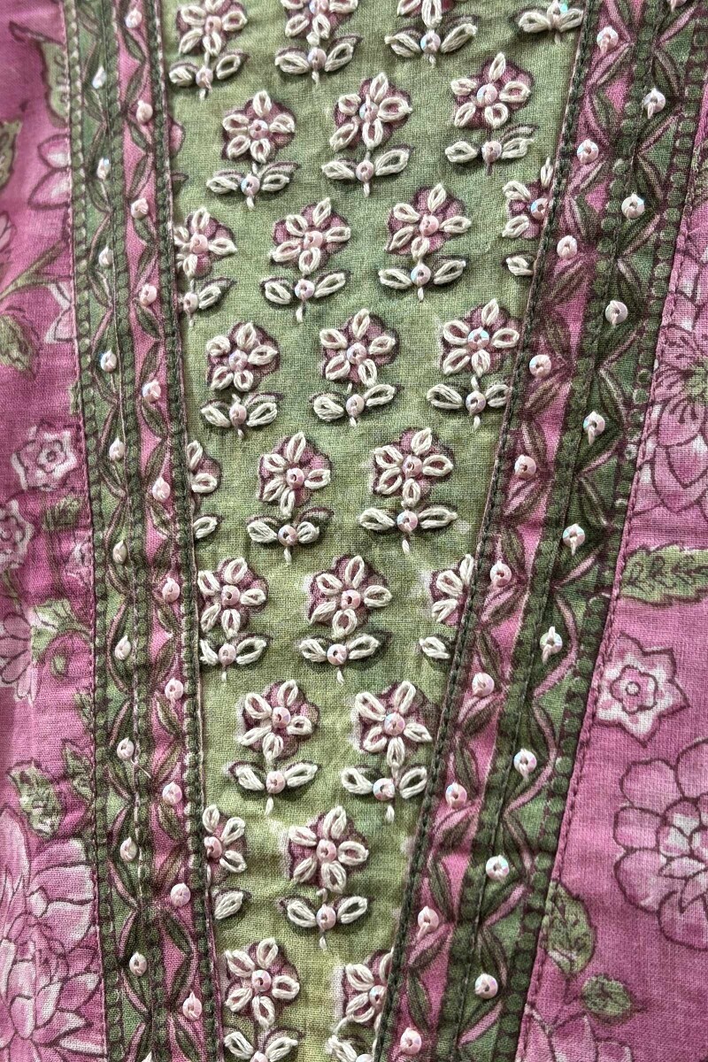 Pink Hand Block-Printed Straight Cotton Kurta