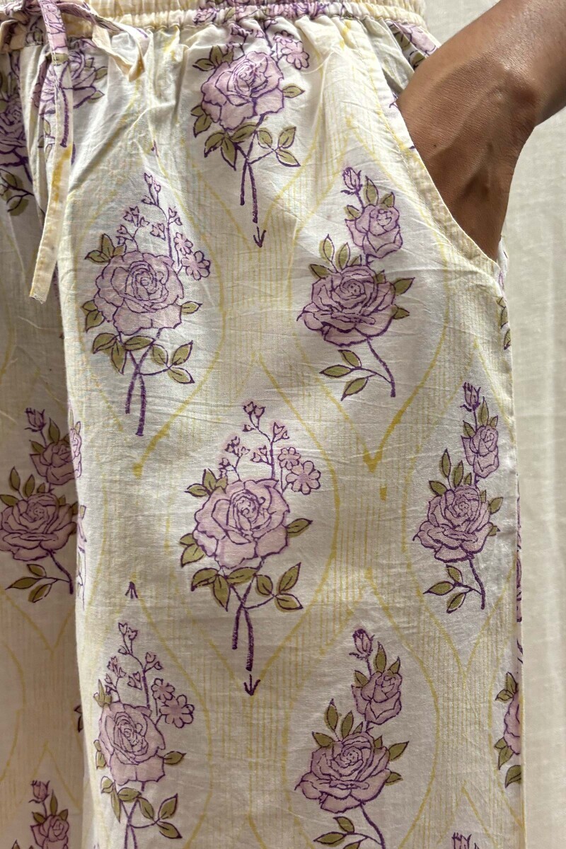 Off-White Hand Block-Printed Cotton Palazzo