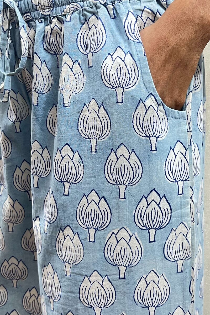 Blue Hand Block-Printed Cotton Palazzo