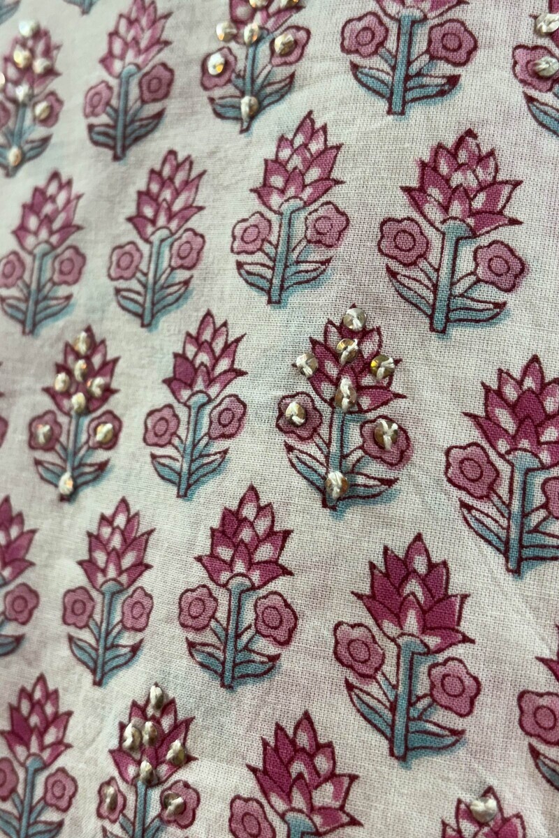 White Hand Block-Printed A-Line Cotton Kurta