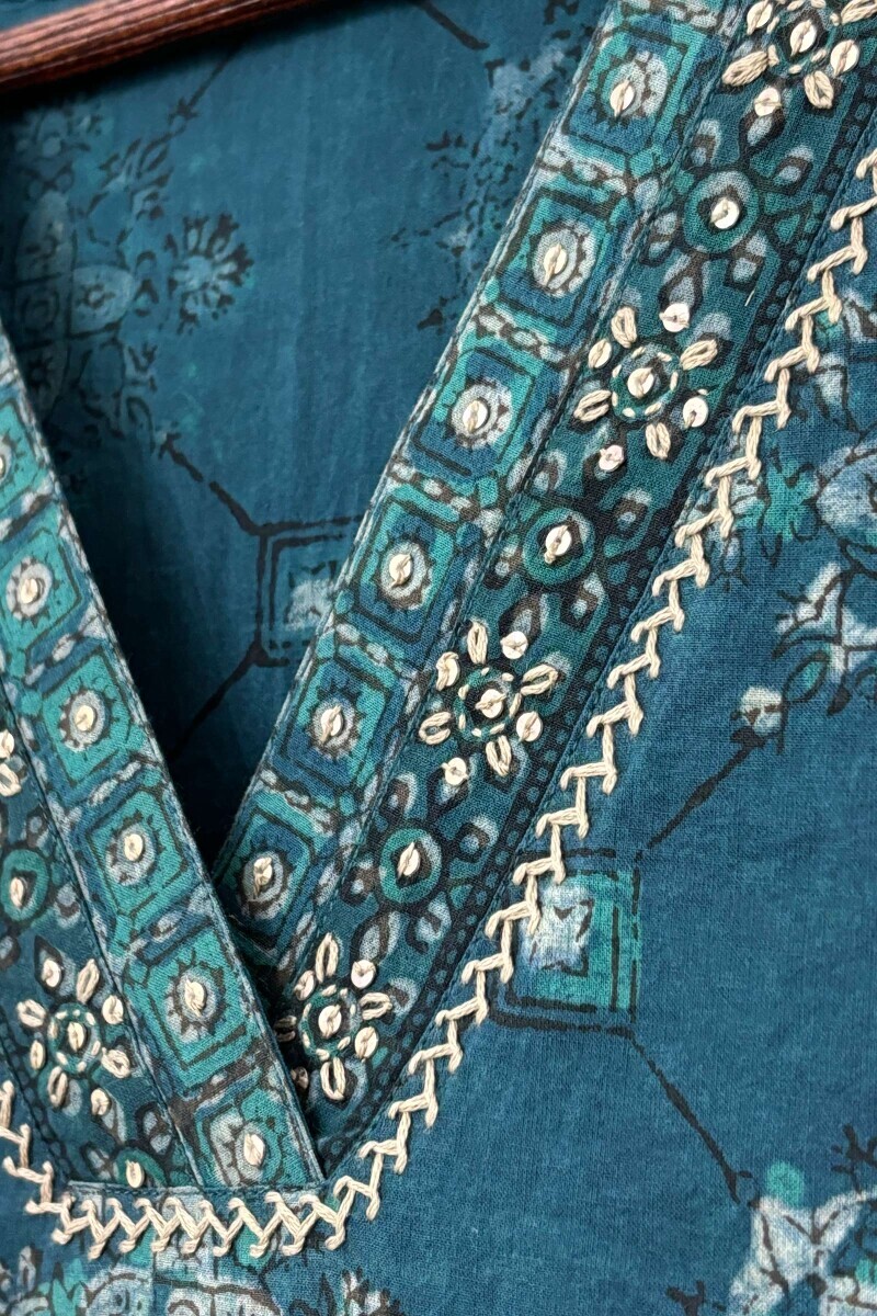 Akola Hand Block-Printed Straight Cotton Kurta