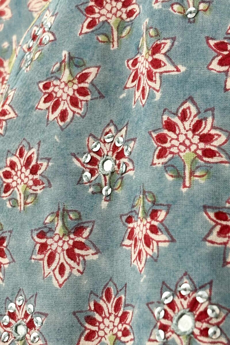 Blue Hand Block-Printed Straight Modal Kurta