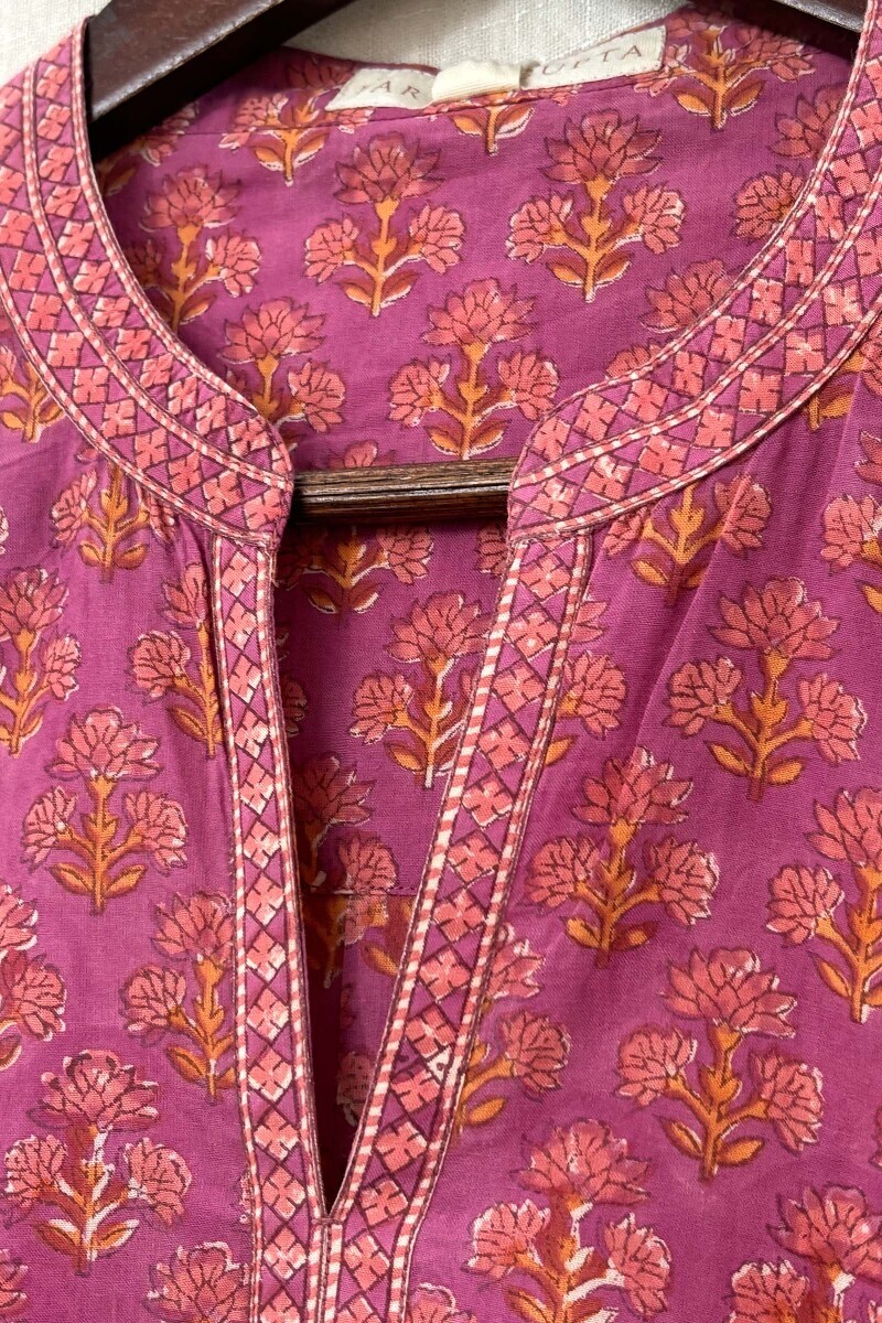 Purple Hand Block-Printed Cotton Top